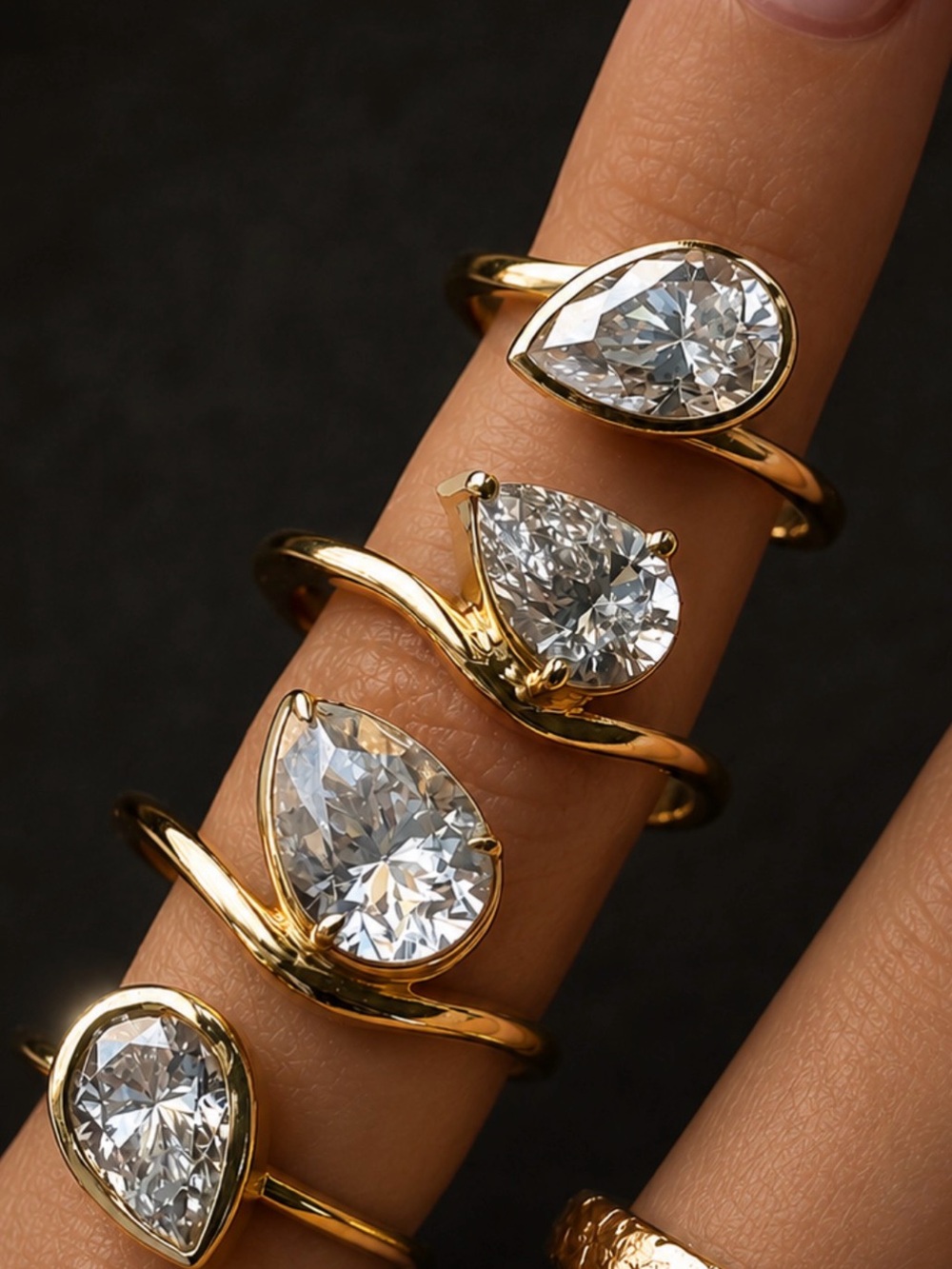 Gold Teardrop mossinite Ring - pear 10k- pear tilt  Stone